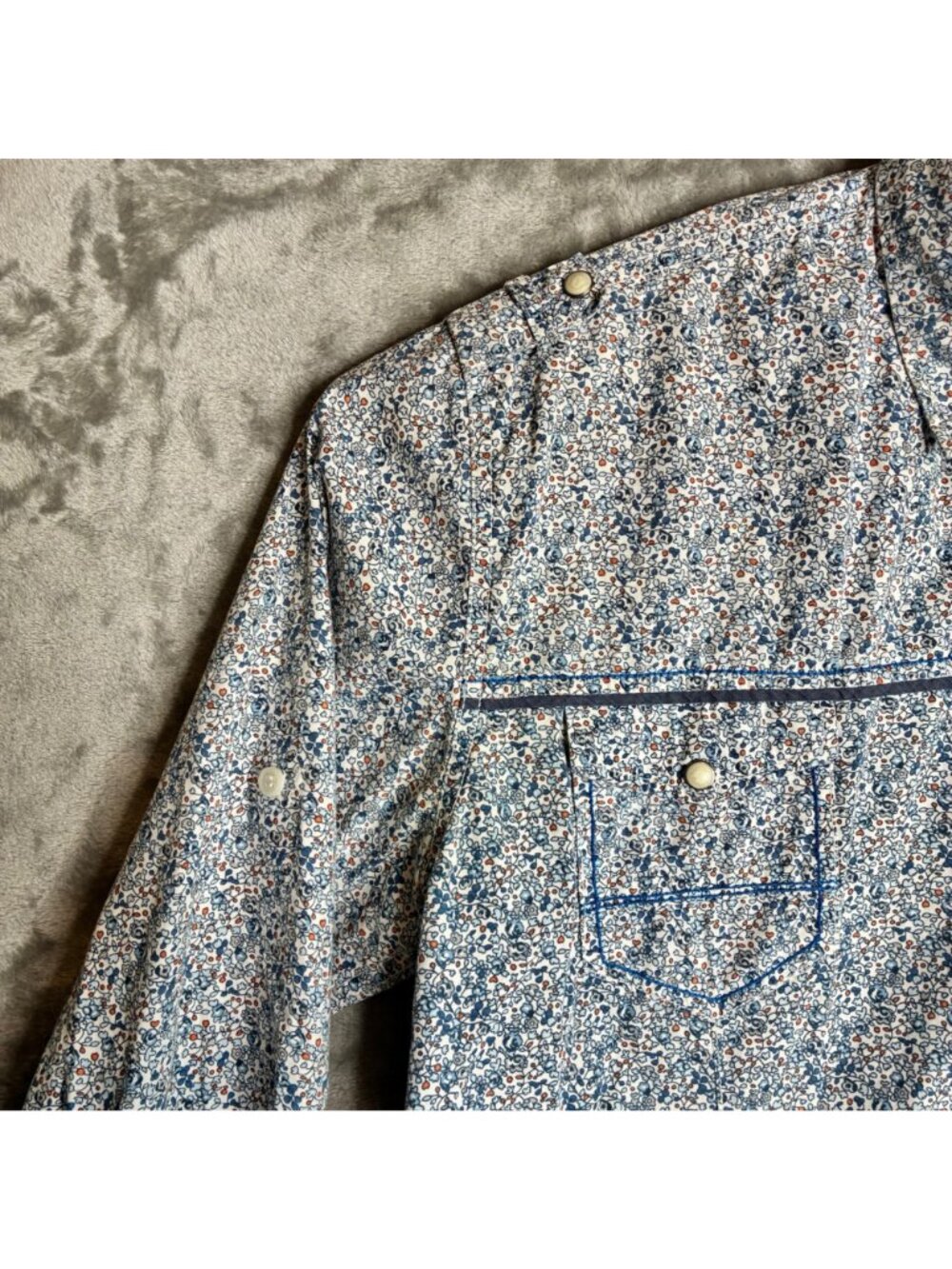 Massimo Dutti Mens XXL Floral Shirt Blue White Casual Long Sleeve Cotton Button⁠ - Picture 6 of 7